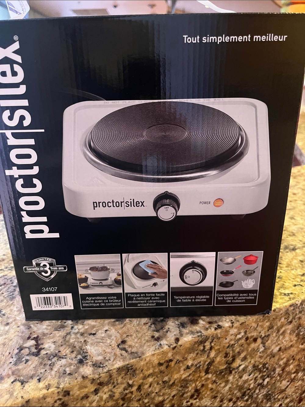 Proctor Silex White Countertop Single Electric Burner - Picture 3 of 5